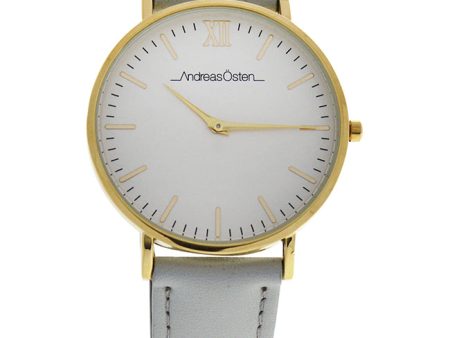 Andreas Osten AO-163 Gold Gray Leather Strap Watch by Andreas Osten for Women - 1 Pc Watch Discount