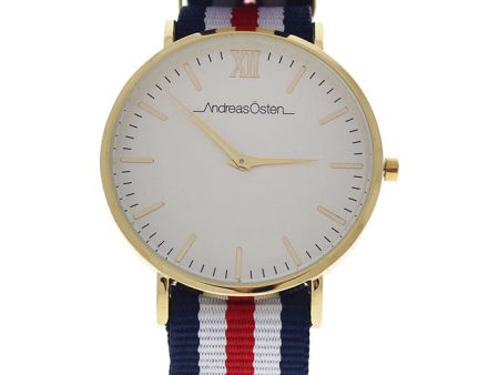 Andreas Osten AO-63 Somand - Gold Navy Blue-White-Red Nylon Strap Watch by Andreas Osten for Unisex - 1 Pc Watch For Discount