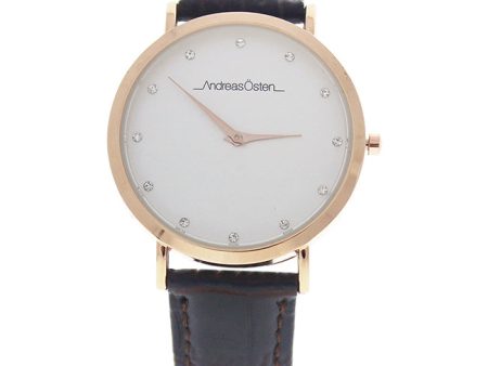 Andreas Osten AO-25 Klassisk - Rose Gold Cocodrile Dark Brown Leather Strap Watch by Andreas Osten for Women - 1 Pc Watch Discount