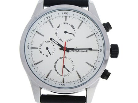 Antoneli AG0308-01 Silver Black Leather Strap Watch by Antoneli for Men - 1 Pc Watch Online Hot Sale