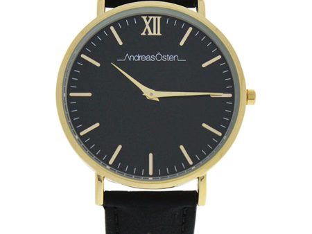 Andreas Osten AO-104 Tidlos - Gold Black Leather Strap Watch by Andreas Osten for Unisex - 1 Pc Watch Hot on Sale