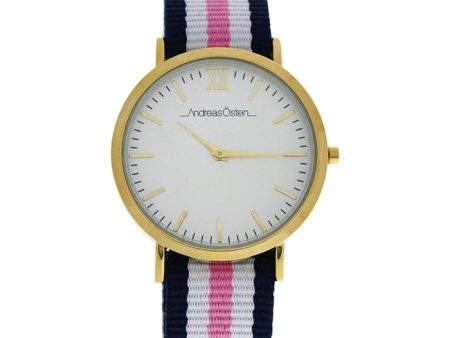 Andreas Osten AO-08 Somand - Gold Blue-White-Pink Nylon Strap Watch by Andreas Osten for Women - 1 Pc Watch Online