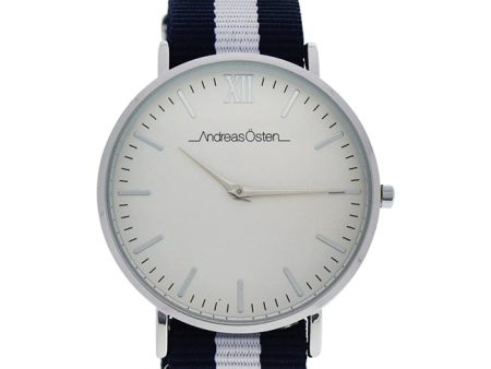 Andreas Osten AO-58 Somand - Silver Navy Blue & White Nylon Strap Watch by Andreas Osten for Unisex - 1 Pc Watch Cheap