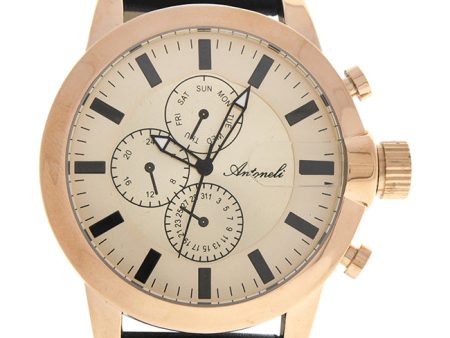 Antoneli AG1901-19 Rose Gold Black Leather Strap Watch by Antoneli for Men - 1 Pc Watch Online Hot Sale