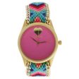 Manoush MSHHIPC Hindi Heart - Gold Pink Nylon Strap Watch by Manoush for Women - 1 Pc Watch Online