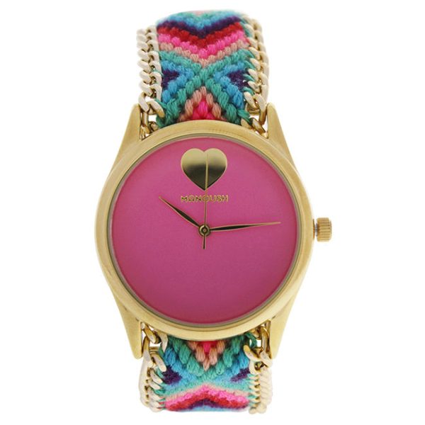 Manoush MSHHIPC Hindi Heart - Gold Pink Nylon Strap Watch by Manoush for Women - 1 Pc Watch Online