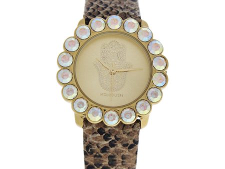 Manoush MSHSCGL Scarlett - Gold Crocodile Leather Strash Watch by Manoush for Women - 1 Pc Watch For Sale