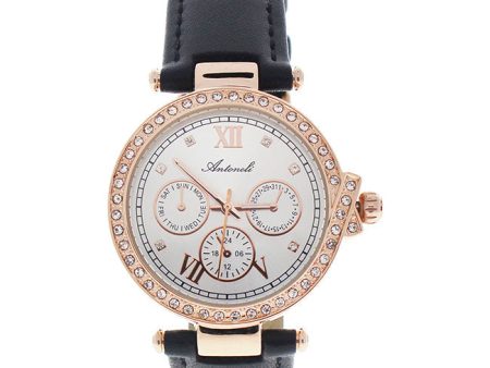 Antoneli AL0519-08 Rose Gold  Black Leather Strap Watch by Antoneli for Women - 1 Pc Watch For Cheap