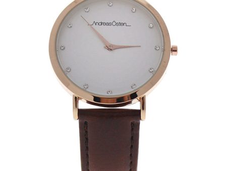 Andreas Osten AO-28 Klassisk - Rose Gold Brown Leather Strap Watch by Andreas Osten for Women - 1 Pc Watch For Discount