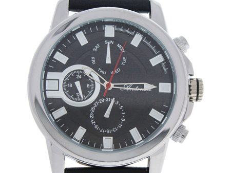 Antoneli AG0064-02 Silver Black Leather Strap Watch by Antoneli for Men - 1 Pc Watch Online