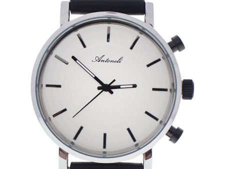 Antoneli AG6182-02 Silver Black Leather Strap Watch by Antoneli for Unisex - 1 Pc Watch For Discount