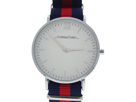 Andreas Osten AO-61 Somand - Silver Navy Blue-Red Nylon Strap Watch by Andreas Osten for Women - 1 Pc Watch Discount