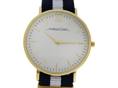 Andreas Osten AO-57 Somand - Gold Navy Blue & White Nylon Strap Watch by Andreas Osten for Unisex - 1 Pc Watch Cheap