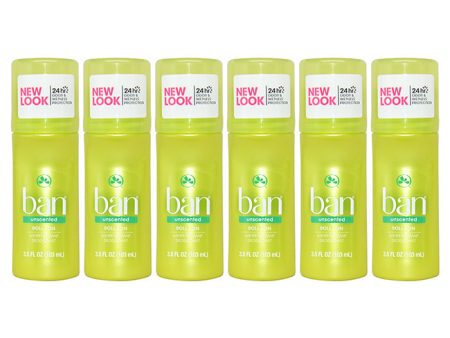 Ban Unscented Original Roll-On Antiperspirant Deodorant by Ban for Unisex - 3.5 oz Deodorant Roll-On - Pack of 6 Fashion