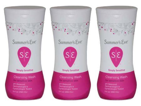 Summers Eve Feminine Wash for Sensitive Skin by Summers Eve for Women - 9 oz Cleanser - Pack of 3 For Sale