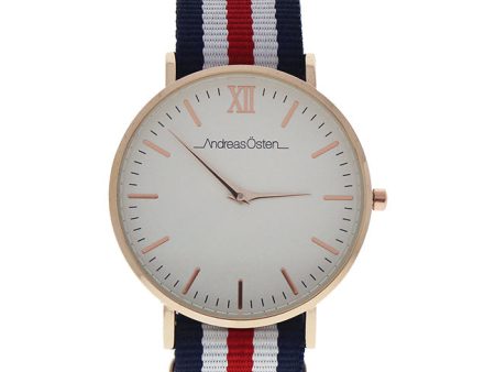 Andreas Osten AO-62 Somand - Rose Gold Navy Blue-White-Red Nylon Strap Watch by Andreas Osten for Unisex - 1 Pc Watch Online Sale