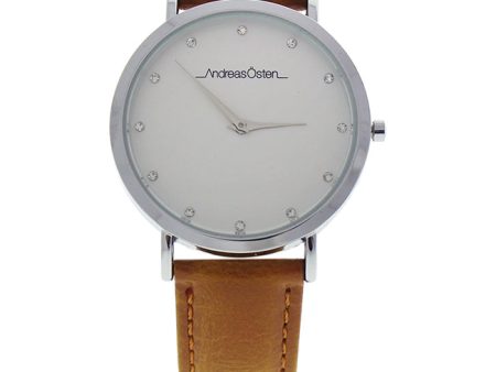 Andreas Osten AO-18 Klassisk - Silver Brown Leather Strap Watch by Andreas Osten for Women - 1 Pc Watch For Sale