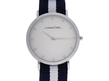 Andreas Osten AO-21 - Silver Blue & White Nylon Strap Watch by Andreas Osten for Women - 1 Pc Watch For Cheap