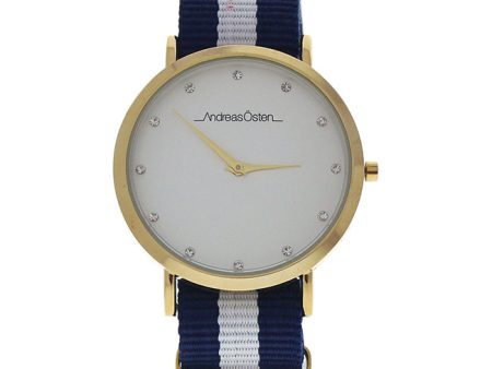 Andreas Osten AO-20 Somand - Gold Navy Blue-White Nylon Strap Watch by Andreas Osten for Unisex - 1 Pc Watch For Cheap