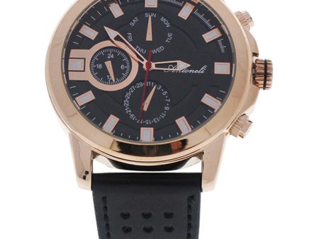 Antoneli AG0064-03 Rose Gold Black Leather Strap Watch by Antoneli for Men - 1 Pc Watch Fashion