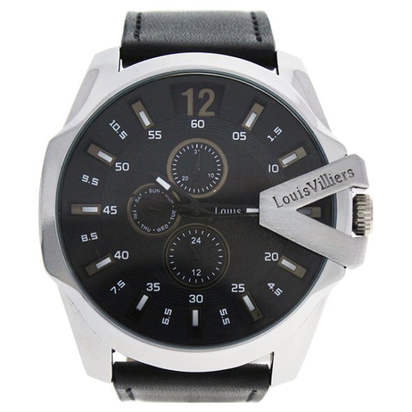 Louis Villiers LVAG8912-21 Silver Black Leather Strap Watch by Louis Villiers for Men - 1 Pc Watch Online